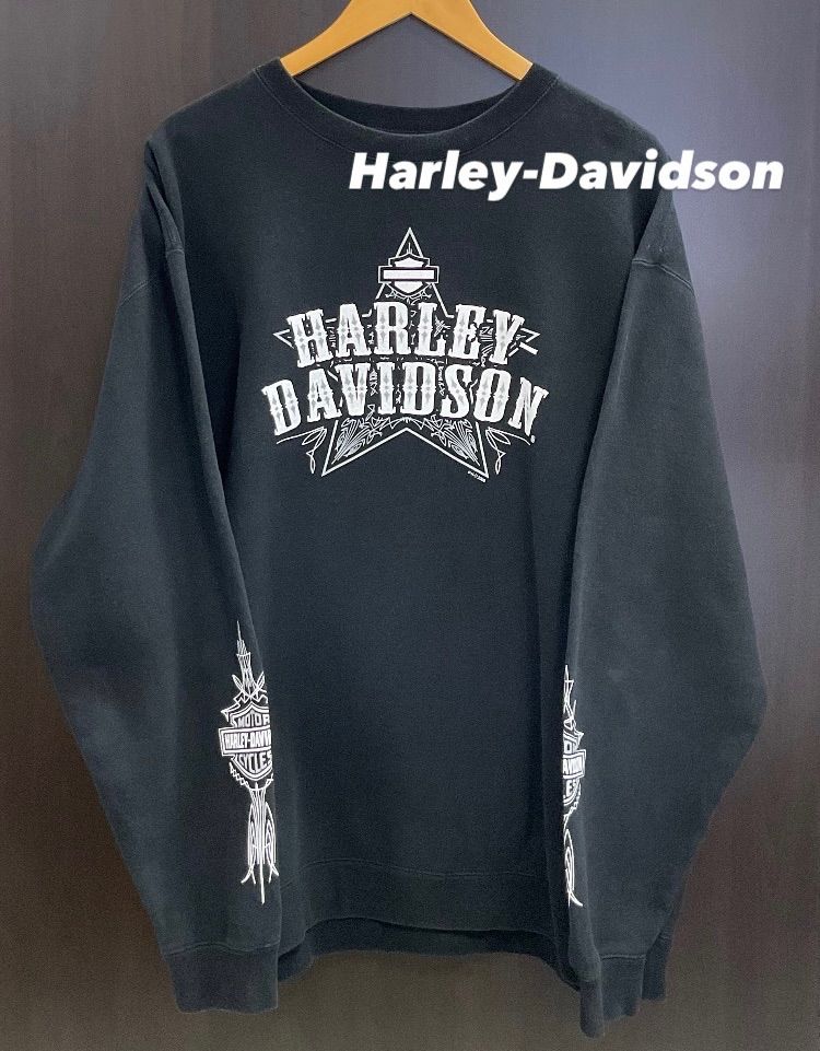 Harley-Davidson ハーレーダビッドソン スウェット トレーナー 両面プリント メンズXL ブラック 古着 中古 10499
