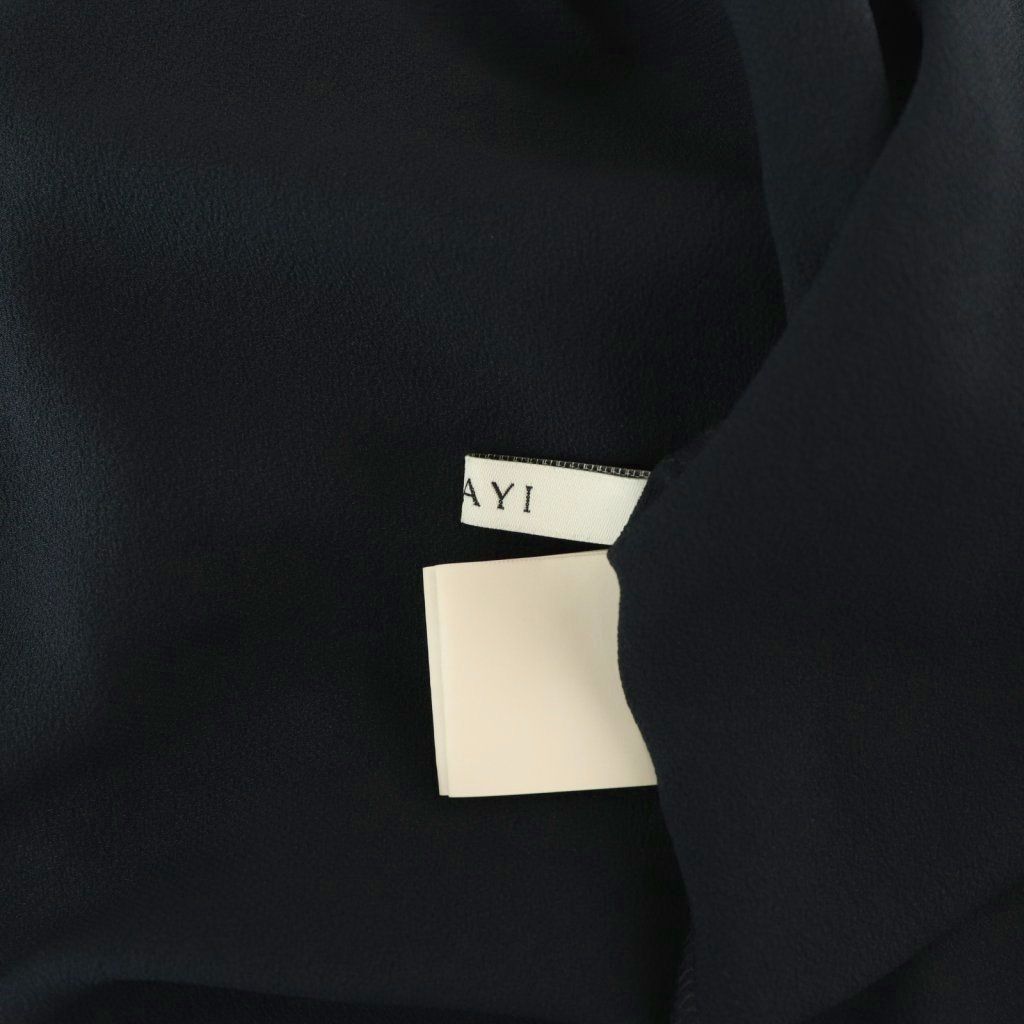 544】アナイ ゴールドカフス付きジョーゼットブラウス 濃紺 38