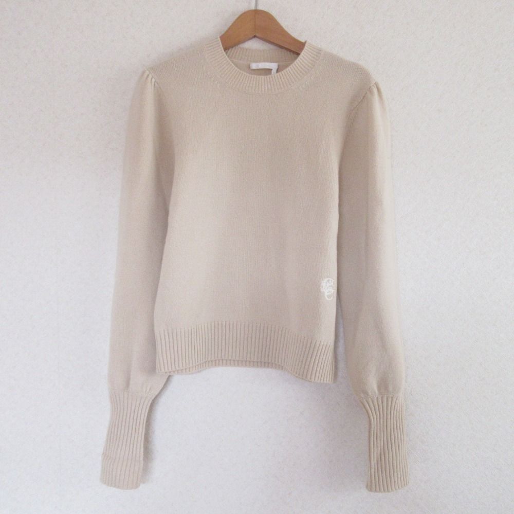Chloe - 美品 21AW Chloe クロエ カシミヤ100％ クルーネック パフスリーブ プルオーバー ニット セーター XS ベージュ レディース 古着 中古 USED 美品 21AW Chloe クロエ カシミヤ100％ クルーネック