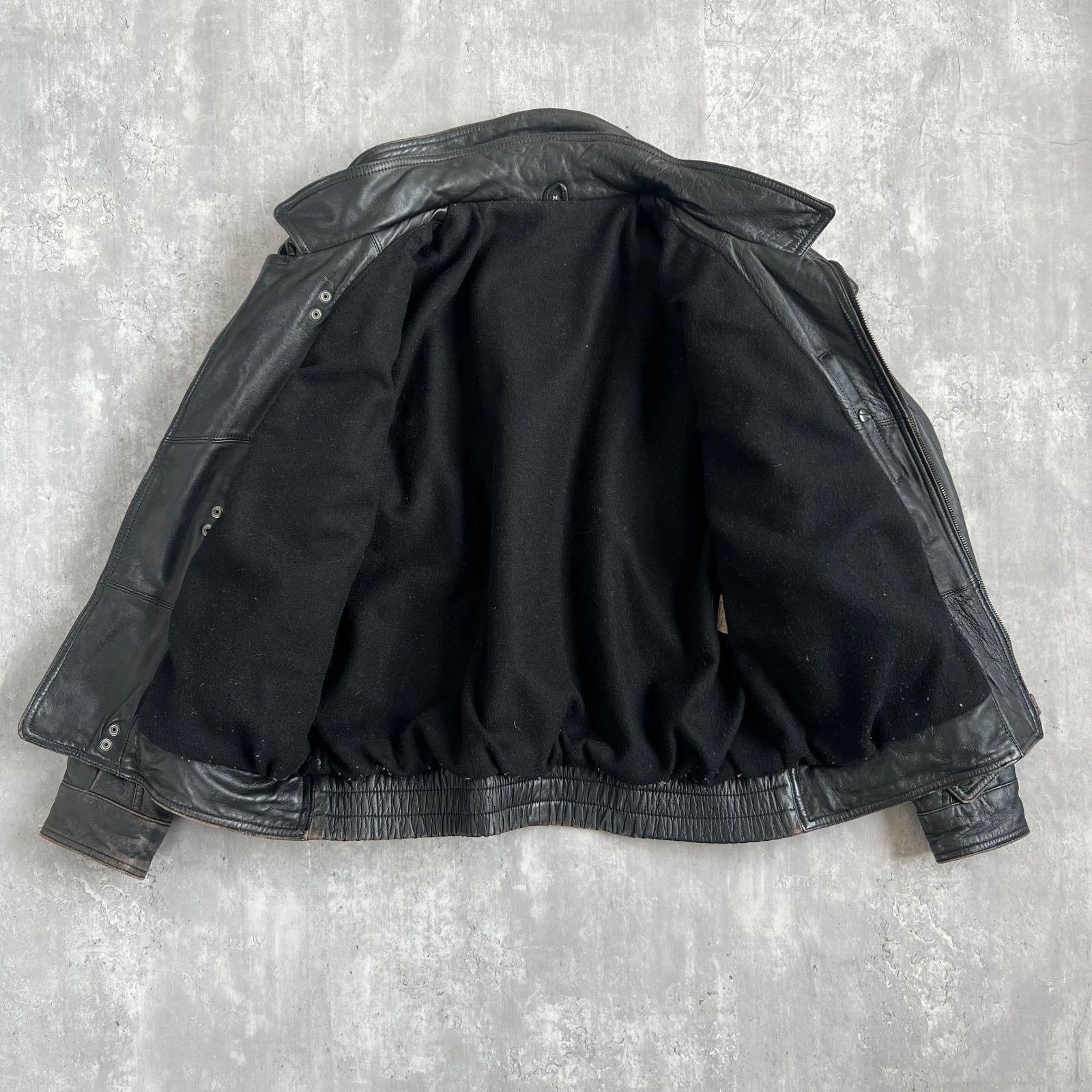 80s　ヴィンテージ　スタンドカラー　ダブルライダースジャケット　羊革　Mサイズ 80s VINTAGE 羊革 スタンドカラー ダブルライダースジャケット Mサイズ