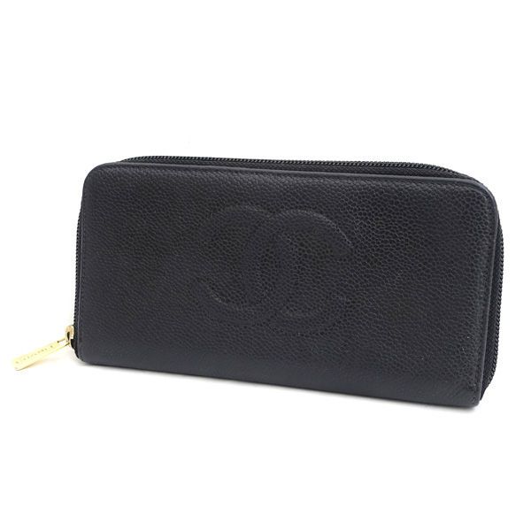 CHANEL / シャネル キャビアスキン ココ ラウンドファスナー ブラック 【財布/サイフ/ウォレット/wallet/コイン】 ブランド【中古】 