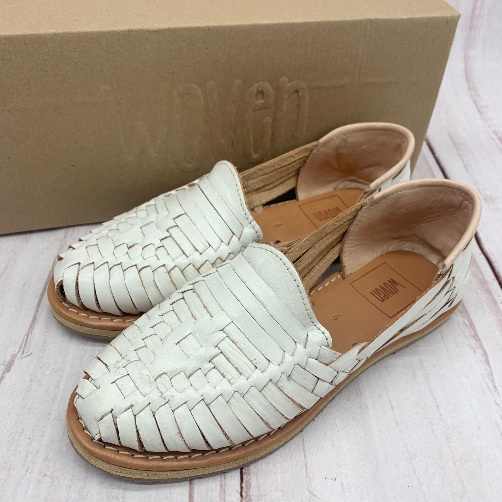 ☆ほぼ未使用 Woven ウーヴン メッシュ レザー スリッポン
