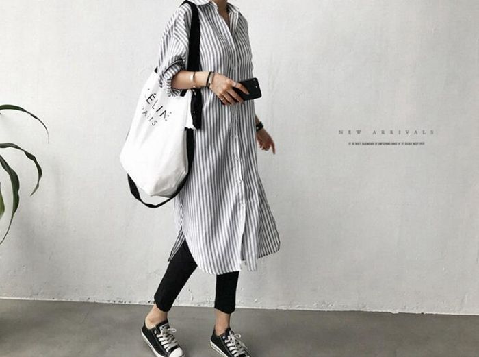 シャツワンピース ロングシャツ ワンピース ミディアム丈 長袖 シャツ レディース スリット入り チュニック ストライプ シャツワンピ 春夏 シャツワンピース ロングシャツ ワンピース ミディアム丈 長袖