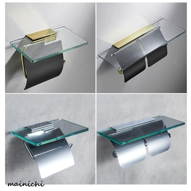 トイレット ペーパー ホルダー ガラス 棚付 ペーパーホルダー 紙巻器 ガラス棚付ダブルペーパーCW08LYX人気注目