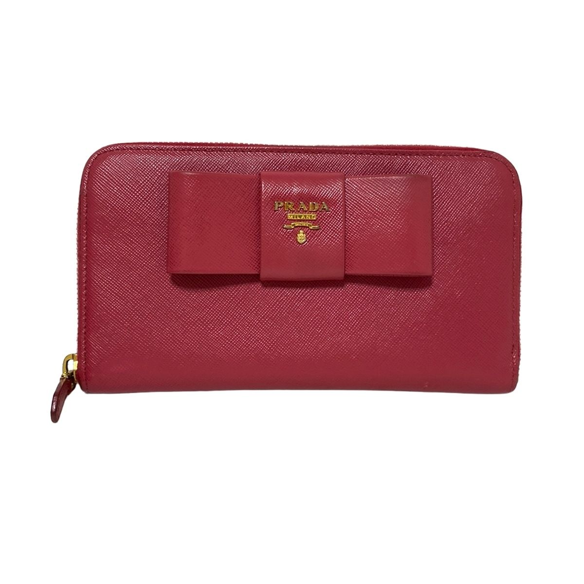 PRADA プラダ 長財布 - 1M0506 ピンク ラウンドファスナー|リボン レザー