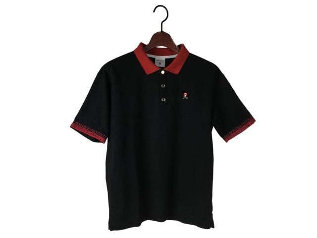 未使用に近い マークアンドロナ 半袖 ポロシャツ スカル 黒46 M MARK & LONA ブラックポロシャツ 46 MARK & LONA ブラックポロシャツ