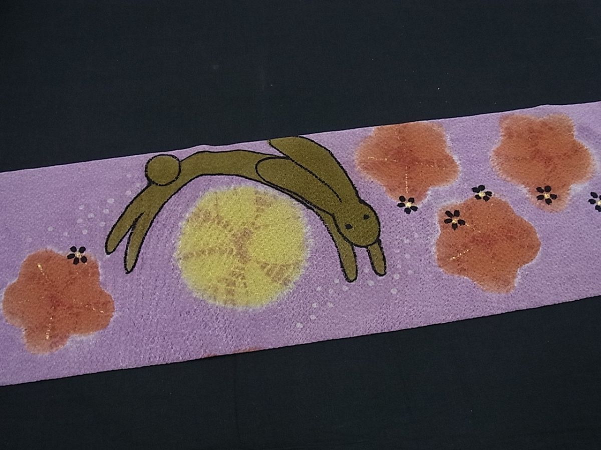 平和屋本店■希少　染色作家　山本由季　九寸名古屋帯　花兎　金彩　鬼しぼ縮緬　逸品3s598 平和屋本店□希少 染色作家 山本由季 九寸名古屋帯 花兎 金彩 鬼しぼ