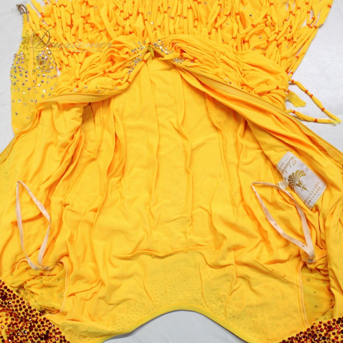 【美品 社交ダンス衣装】イエロー zdenka arko ズデンカ・アルコ ラテン ドレス ワンピース 黄色 オレンジ フリンジ デモ 美品 社交ダンス衣装】イエロー zdenka arko ズデンカ・アルコ