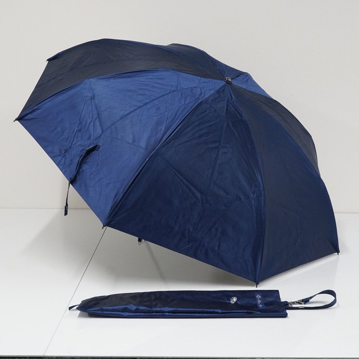 完全遮光折日傘 芦屋ロサブラン USED美品 3段折 プレーン ネイビー