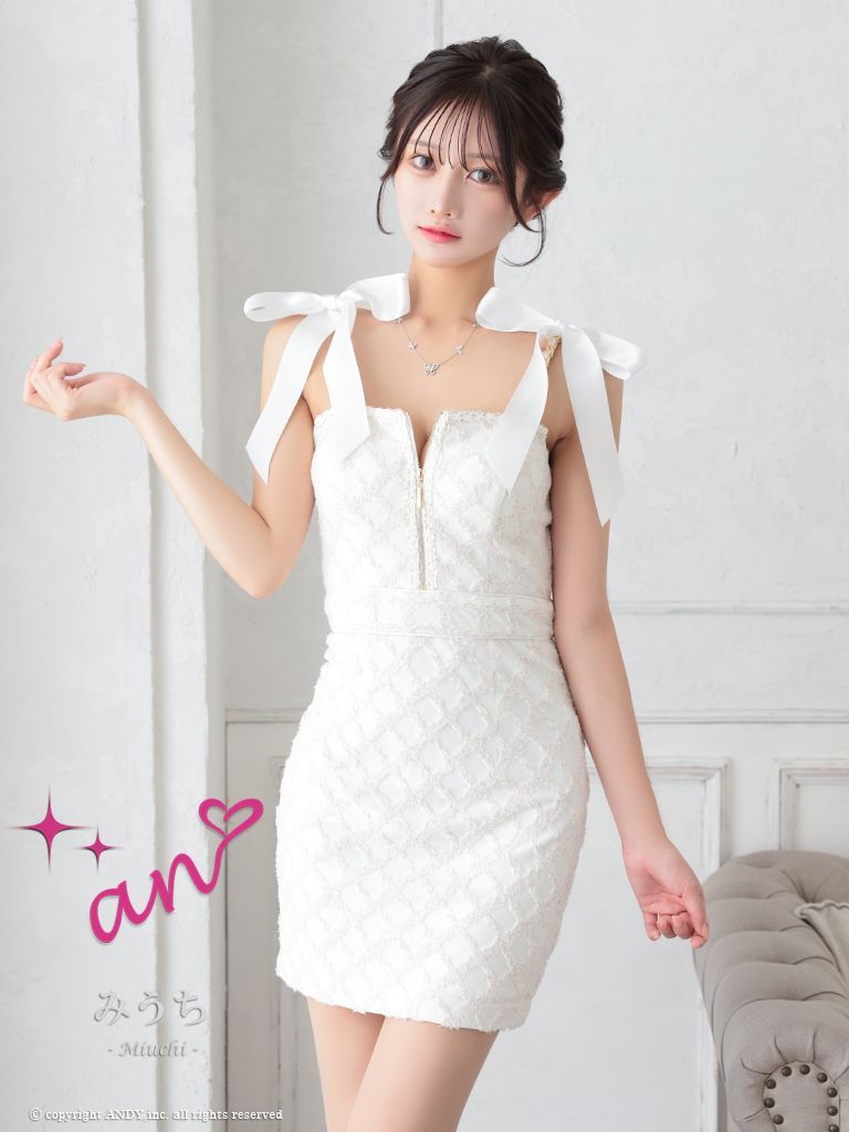 angelRホワイトタイトフィットドレス Vネック