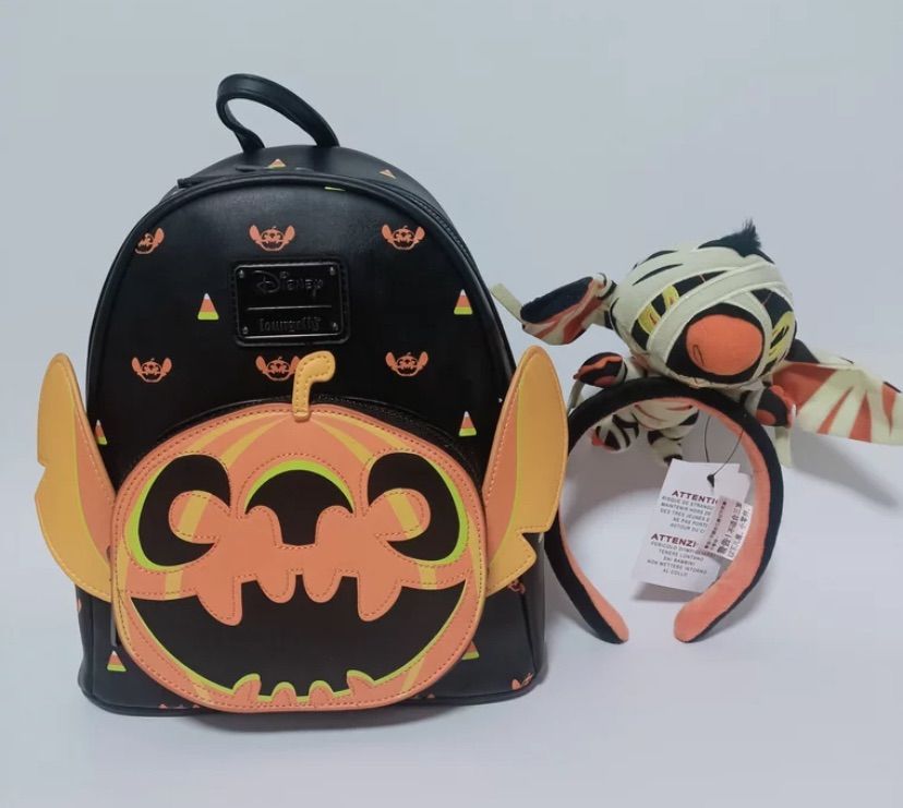 【新品】Disney x loungefly  ハロウィンスティッチバッグパックカチューシャセット