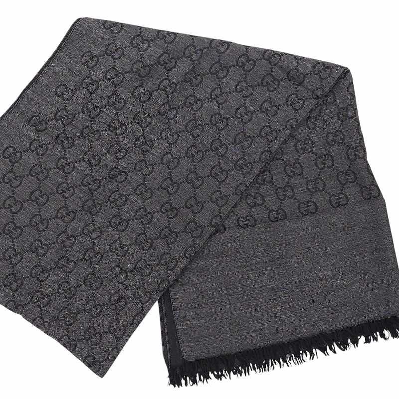 グッチ GUCCI 美品 GG柄 ウール シルク混 ストール マフラー 大判 薄手  