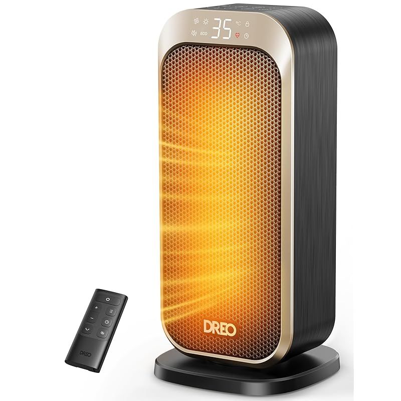Dreo ドレオ 静音設計スペースヒーター 屋内用 1200wの電気ヒーター リモコン付きで が PTCセラミックヒーター サーモスタットを搭載し 快適な温度を維持 最大12時間のタイマー機能 70°の首振り機能で均一な温風を提 1