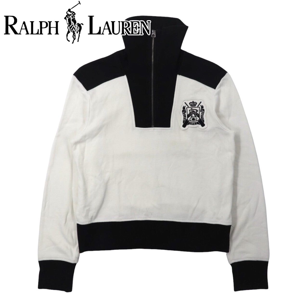 RALPH LAUREN ハーフジップスウェット XL ホワイト コットン 裏起毛 ロゴワッペン