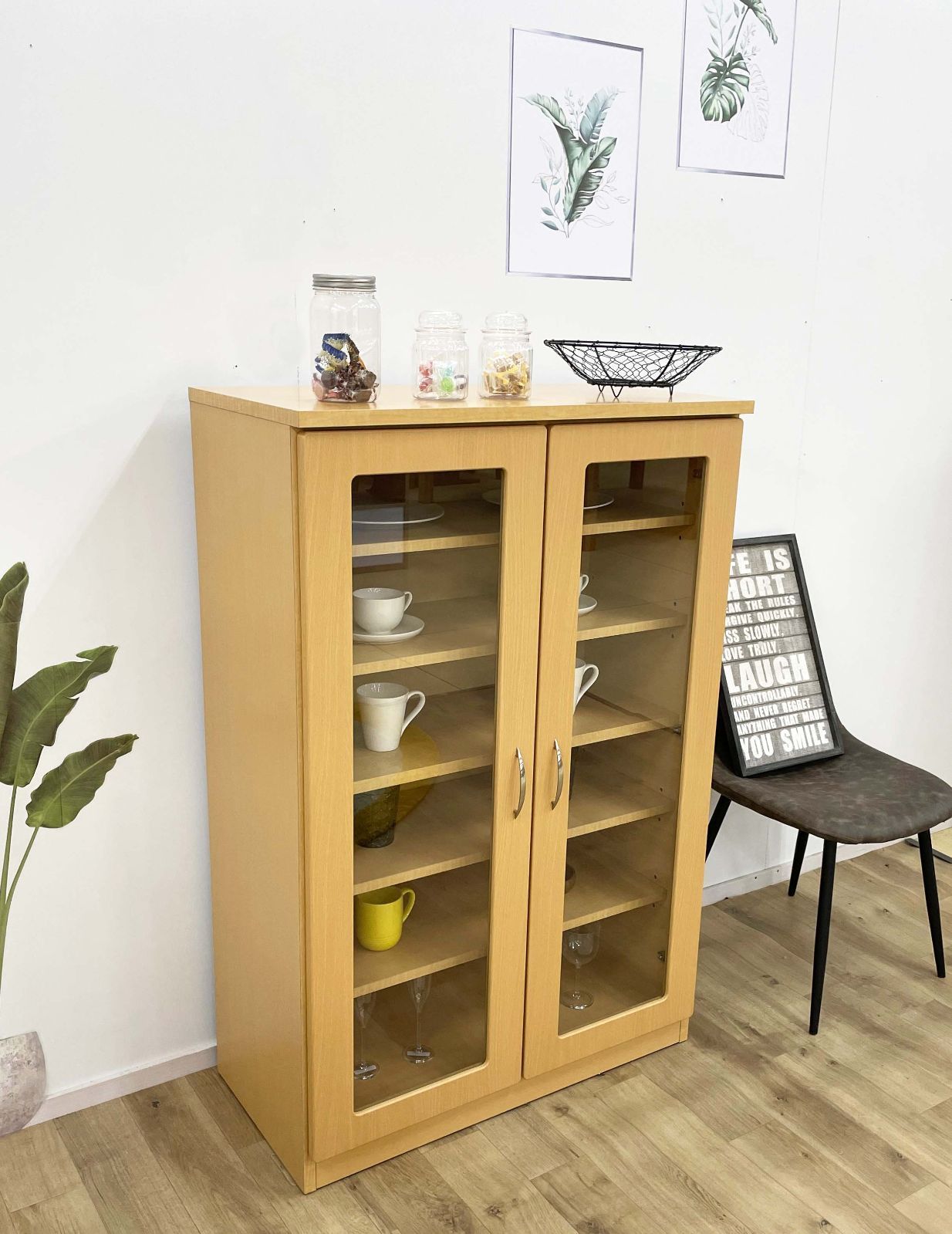 キッチンラック完成品 キャビネットミドル食器棚カップボード