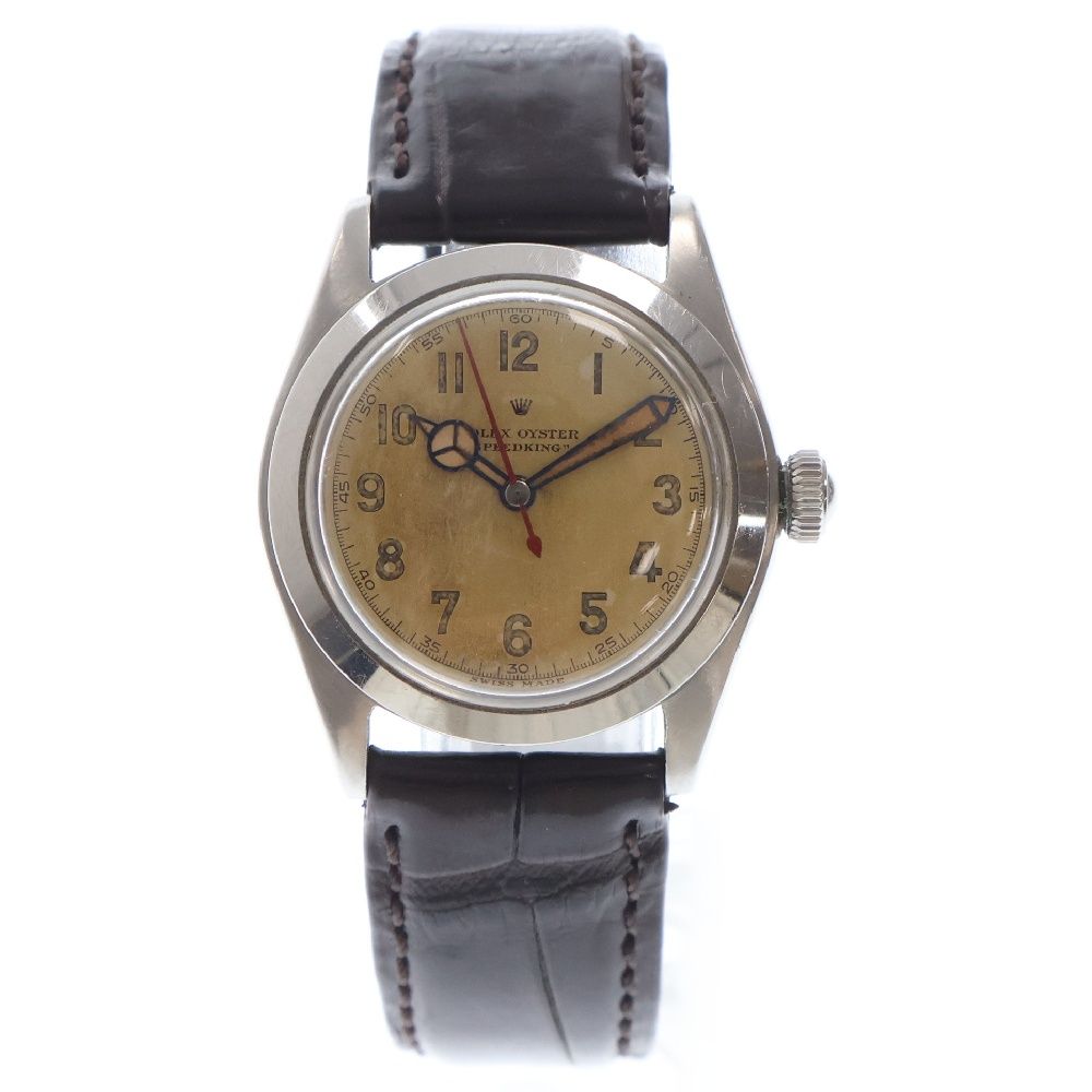 ROLEX (ロレックス) VINTAGE SPEED KING スピードキング 腕時計 白文字盤 純正バックル クロコダイル社外ベルト シルバー