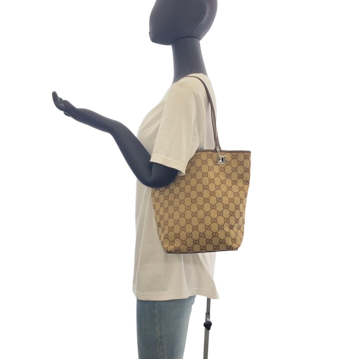 Gucci トートバッグ ベージュ/ブラウン GUCCI グッチ ベージュ ブラウン シルバー金具 GGキャンバス