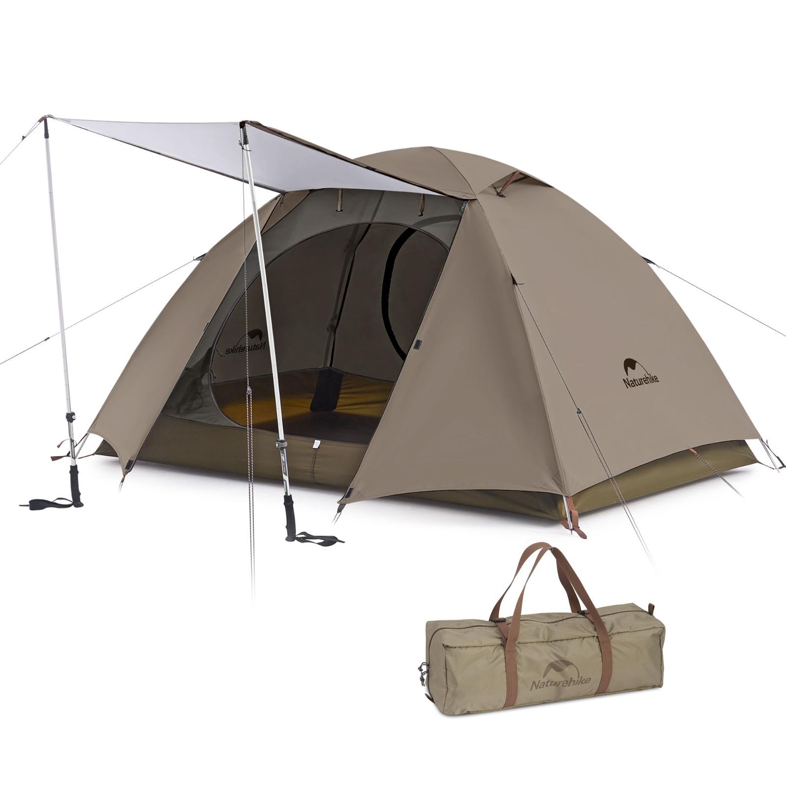ショップ テント 2人用 自立式 前室付き キャノピー ダブルウォール 軽量 アウトドア 防水 防風 収納袋付き コンパクト 3シーズン 防災用 キャンピング キャンプ ソロ デュオ 3人