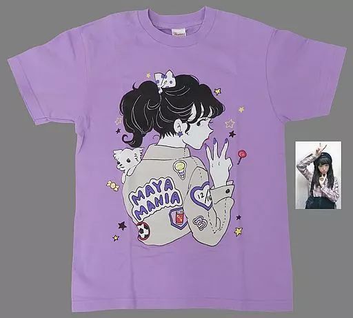 【中古】Tシャツ(女性アイドル) 真山りか(私立恵比寿中学) MAYAMANIA T-shirt(Tシャツ) 生誕カード付き パープル Mサイズ 2018年生誕記念グッズ