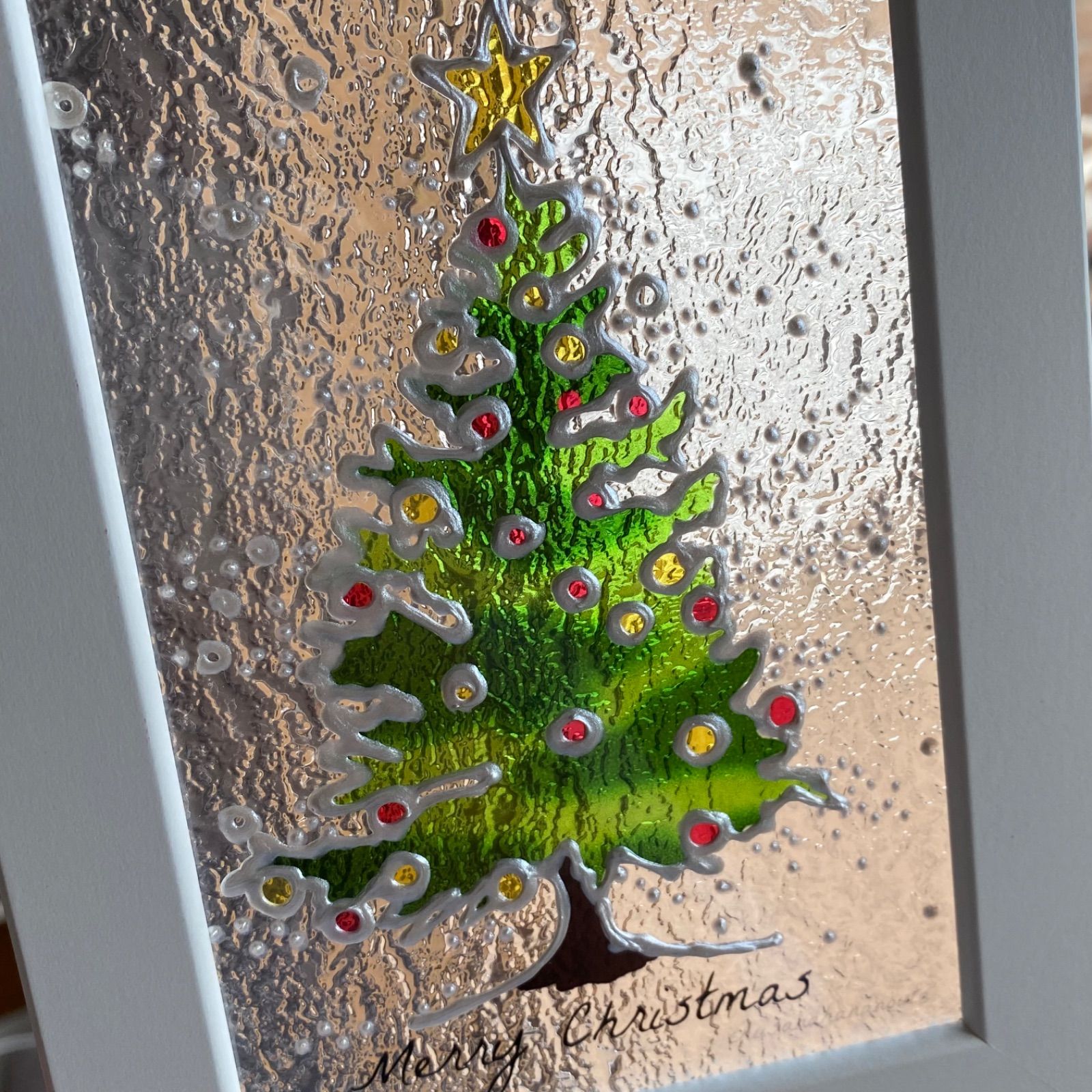 クリスマスツリー ハンドメイドステンドグラス風 クリアグラスアート