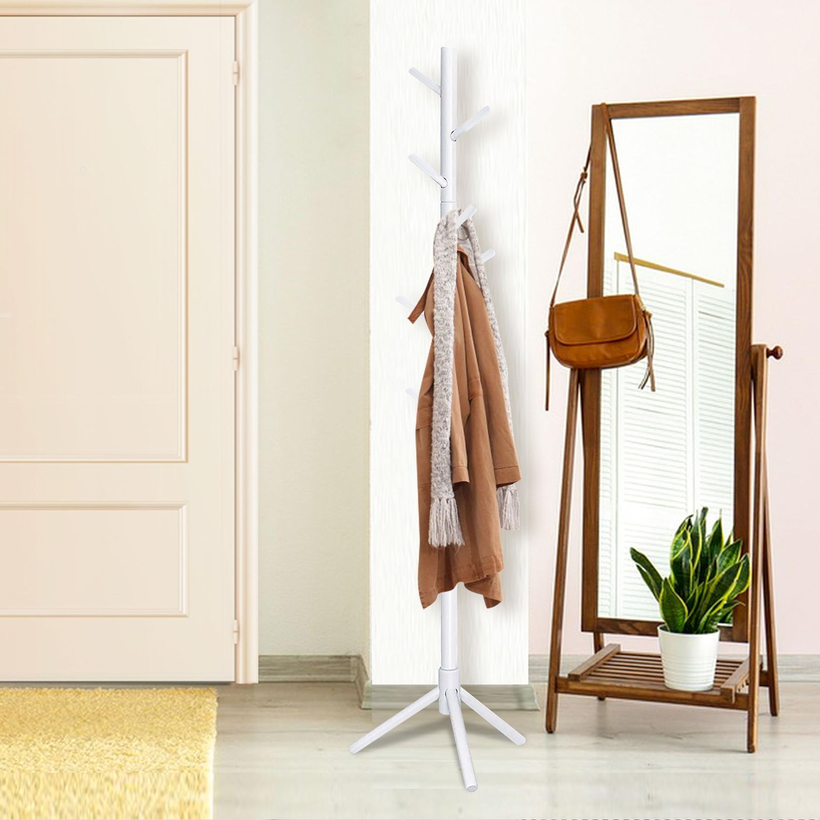 萩原 ハンガーラック コートハンガー 突っ張り  木目調 幅90 ブラウン KTR-3152BR 萩原(Hagihara) ハンガーラック コートハンガー 突っ張り 高さ無段階