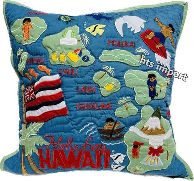 ハワイアンキルト クッションカバー アイランド ライトブルー Hawaii 品 ハワイ ラスト１点 ♥