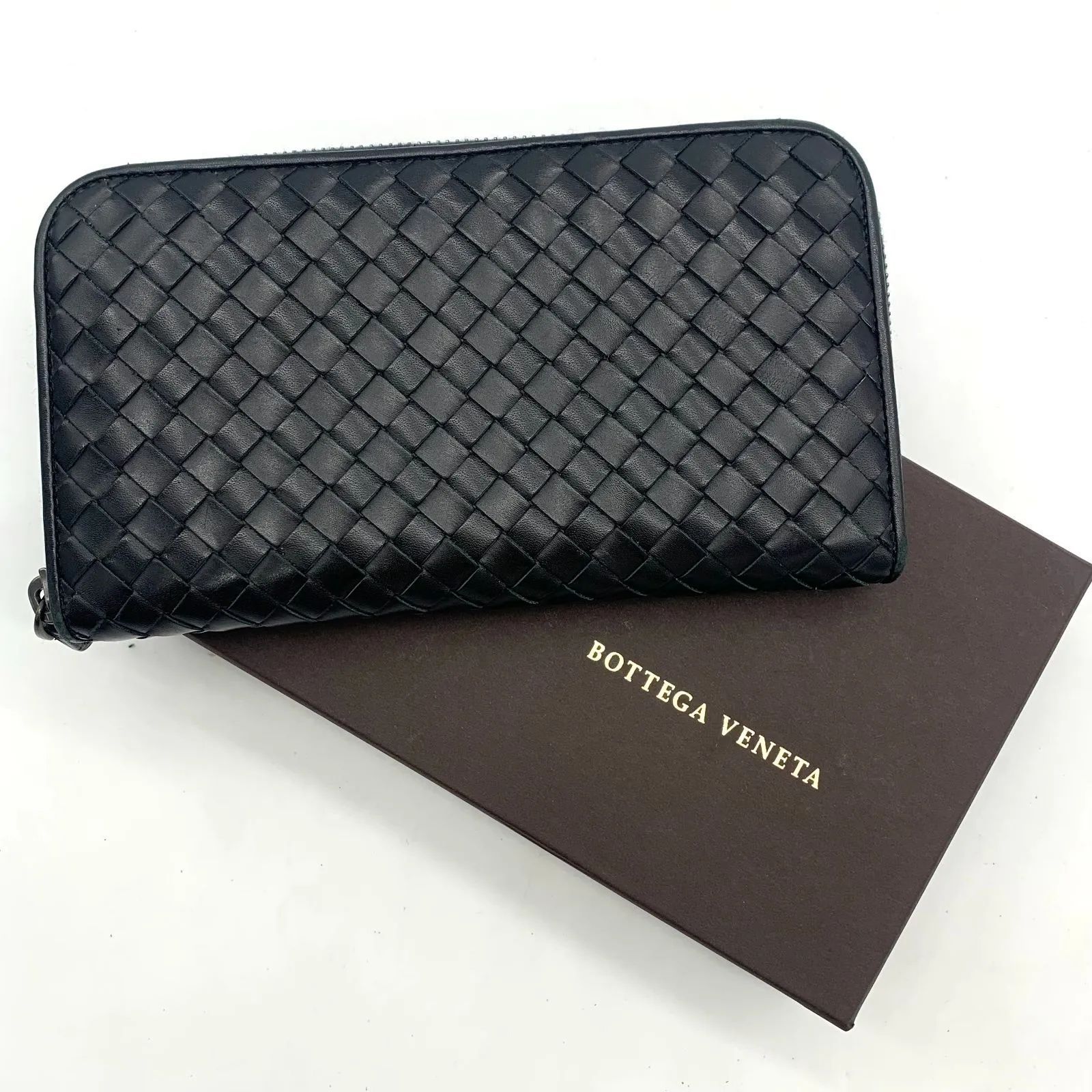 ▽BOTTEGA VENETA ボッテガヴェネタ 長財布 イントレチャート ブラック