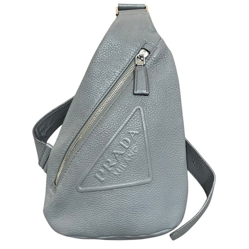 プラダ PRADA ショルダーバッグ グレー SV金具 レザー メンズ ボディバッグ