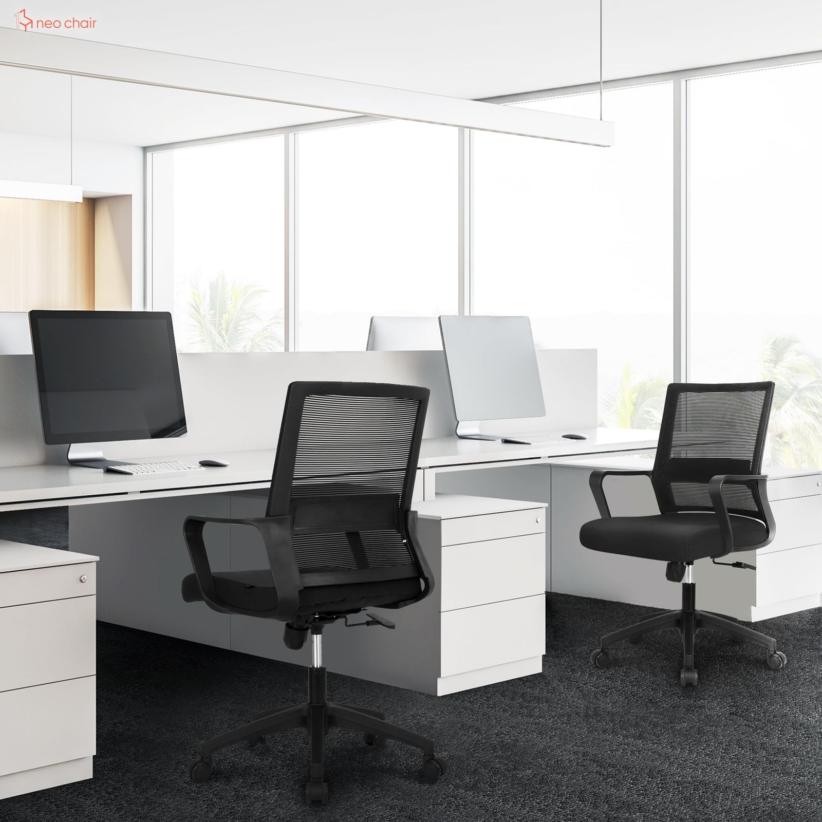 腰痛予防ランバーサポート 疲れにくい 安全設計 おしゃれ レッグ直径58cm 床傷防止PUキャスター 幅広座面 801 メッシュ デスクチェア オフィスチェア ブラック NEOCHAIR 肉厚クッション MARWIL-DEMENAGEMENTS_CH