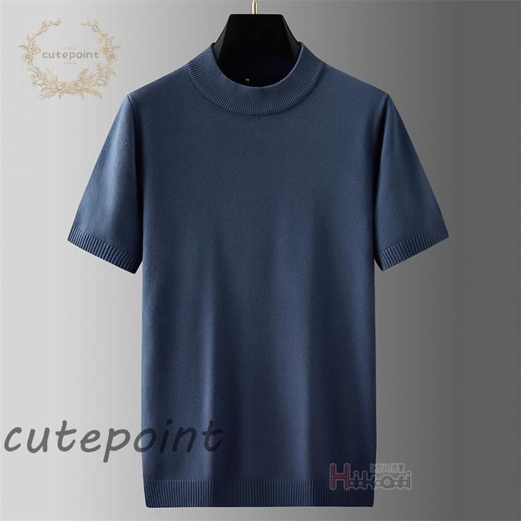【新品】ハイネック モックネック 半袖　４(Ｍ)サイズ モックネック ニット 半袖 ハイネック ゴルフウェア メンズ 半袖