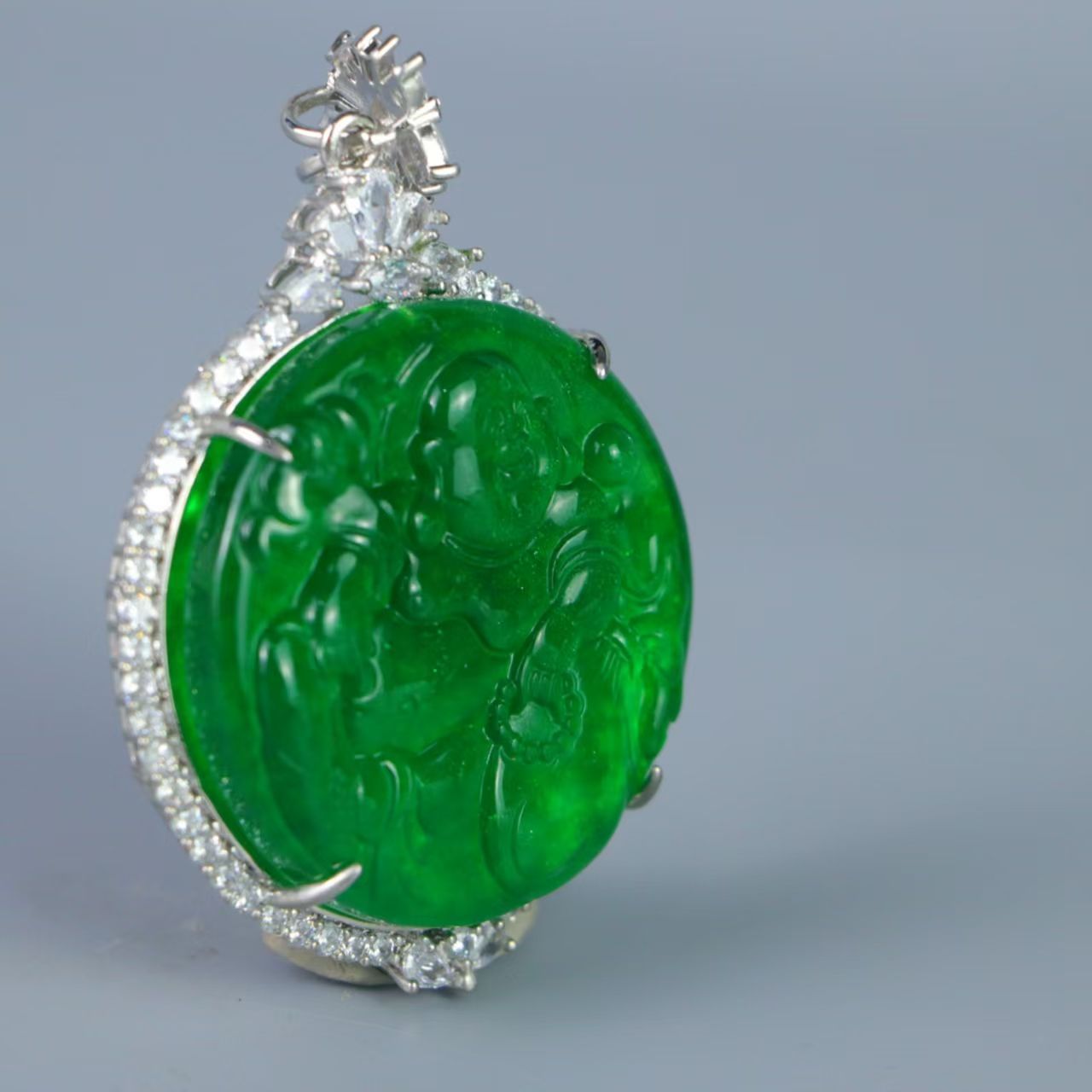清代 宮廷御藏 髙氷 翡翠彫 帝王緑 弥勒仏吊墜 首飾 時代物 旧家蔵岀し 唐物 中国古 R092620 WWW_IBETON_RU