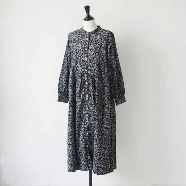 sosotto ソソット | LIBERTYコーデュロイヨーク切替ギャザーOP charcoal | リバティー ワンピース ドレス