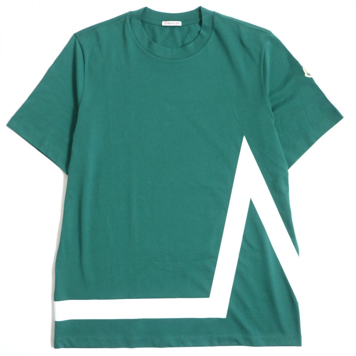 未使用品▽21SS MONCLER モンクレール Mモチーフ クルーネック コットン100%% 半袖Tシャツ グリーン×ホワイト M メンズ 正規品  タグ付き