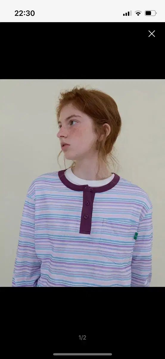 NOCONTENT 228 헨리 ストライプ Tシャツ パープル