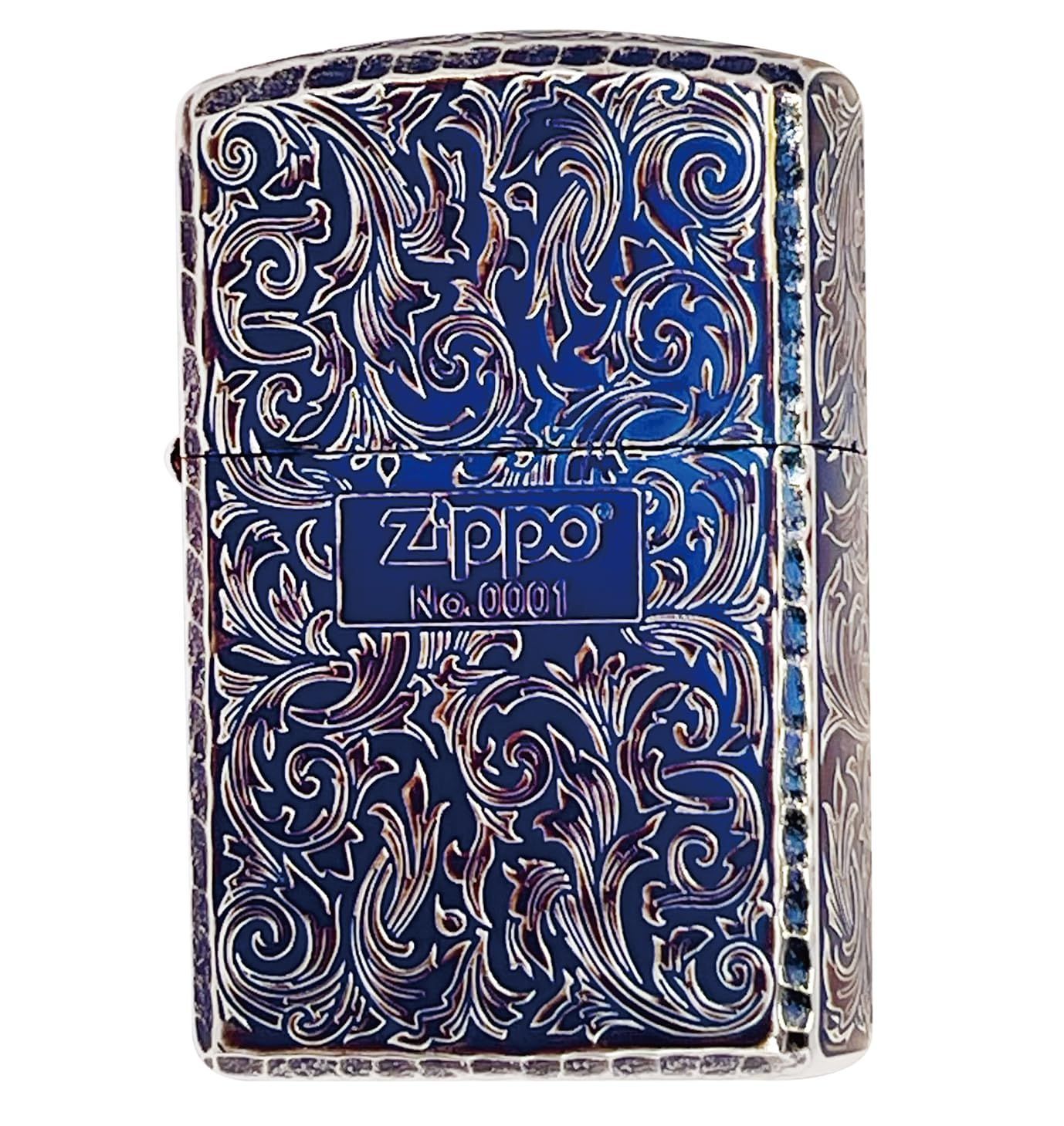 オーロラシルバー ZIPPO ジッポー luxury1 BOX付き アーマー 唐草 オーロラシルバー