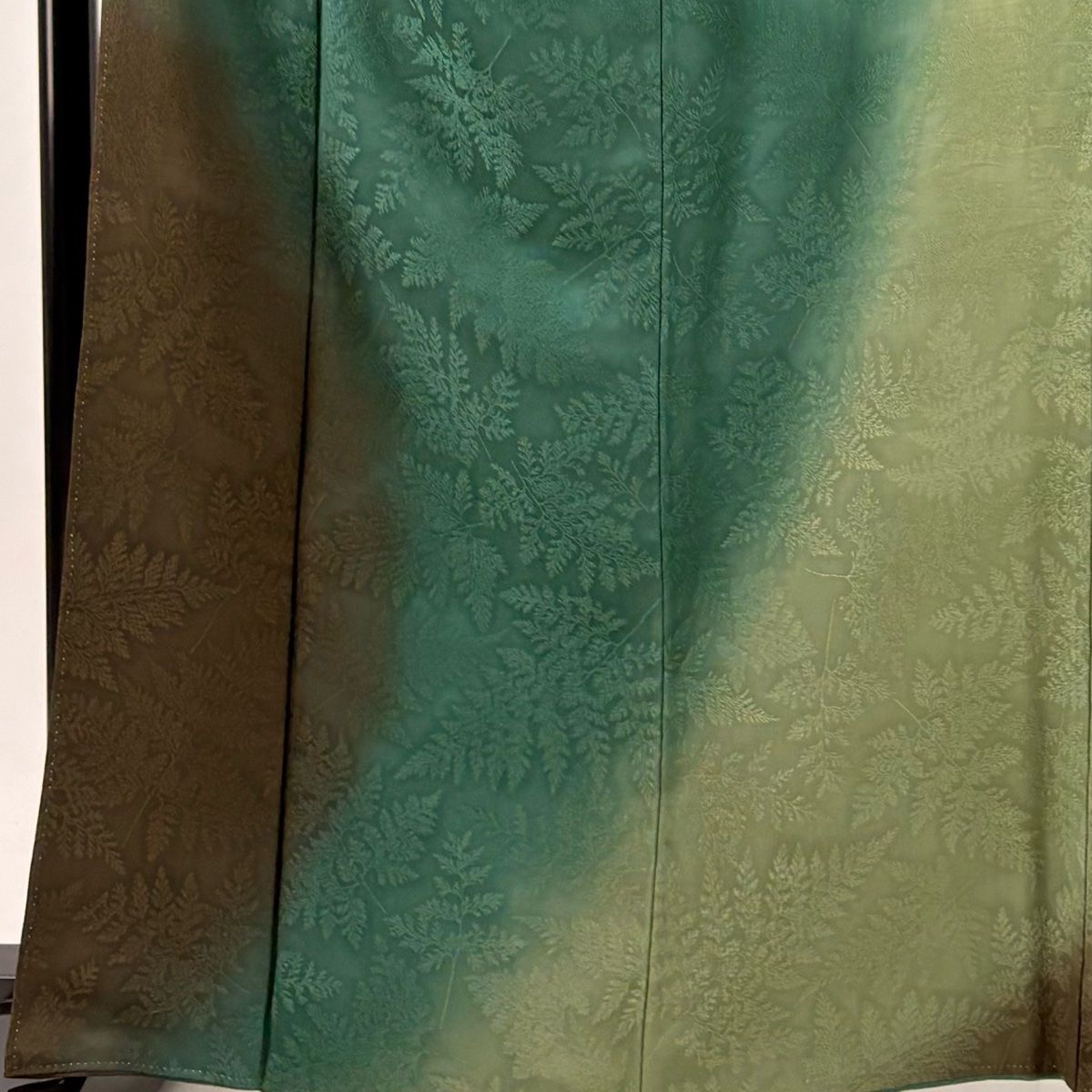 訪問着 身丈164cm 裄丈66cm M 袷 ますいわ屋 地紋 染分け ぼかし よもぎ色 正絹 秀品