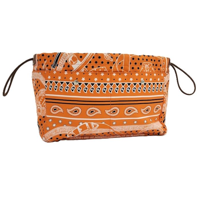 HERMES フールビ25 巾着ポーチ バッグインバッグ オレンジ シルク T刻印
