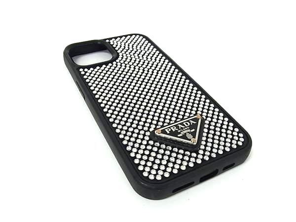 PRADA プラダ クリスタル iphone14 対応 アイフォンケース スマホケース レディース メンズ ブラック系 FK8912
