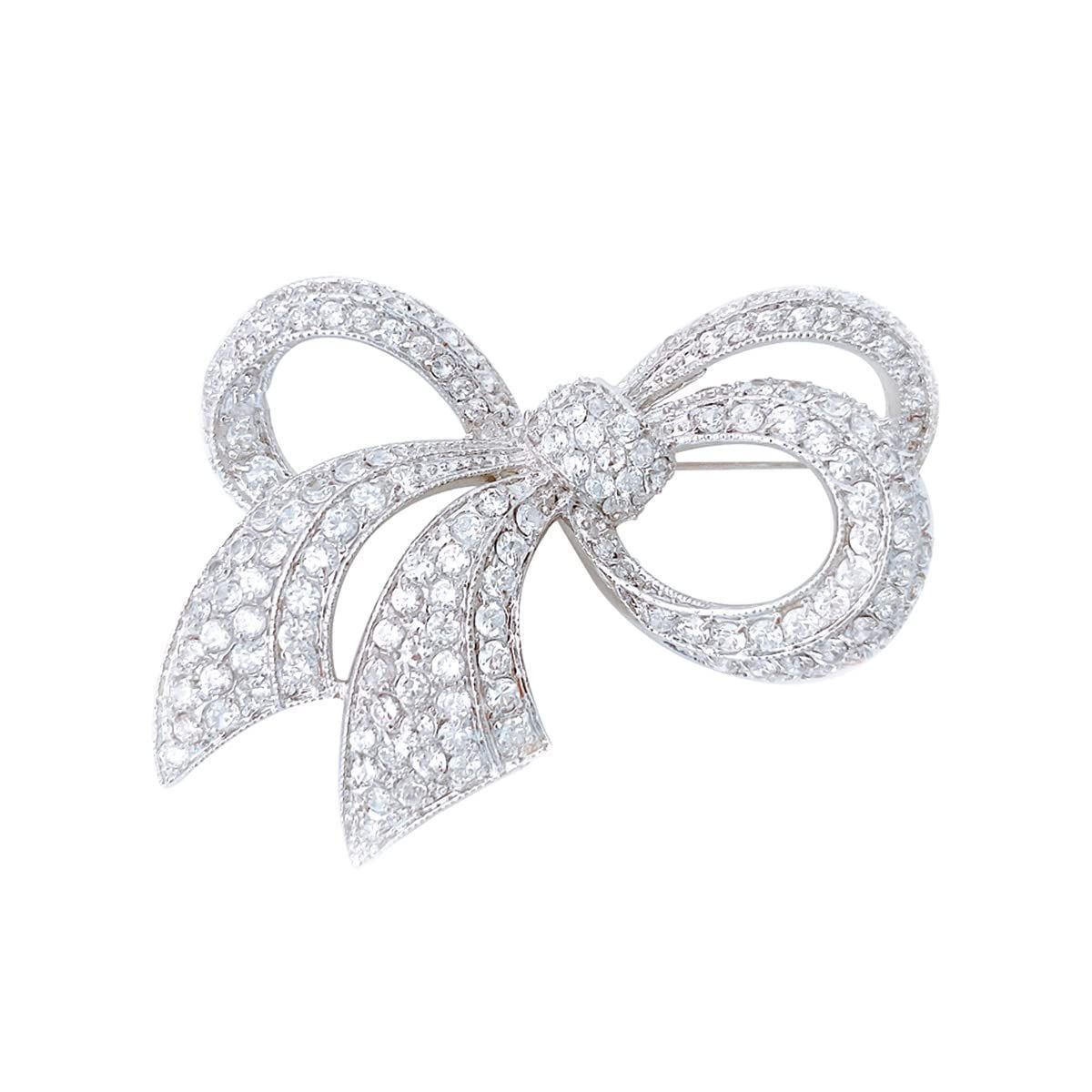 人気商品 LAVINA ブローチピン ブライダル リボン パヴェ キュービックジルコニア ロジウムメッキ真鍮 キュービックジルコニア