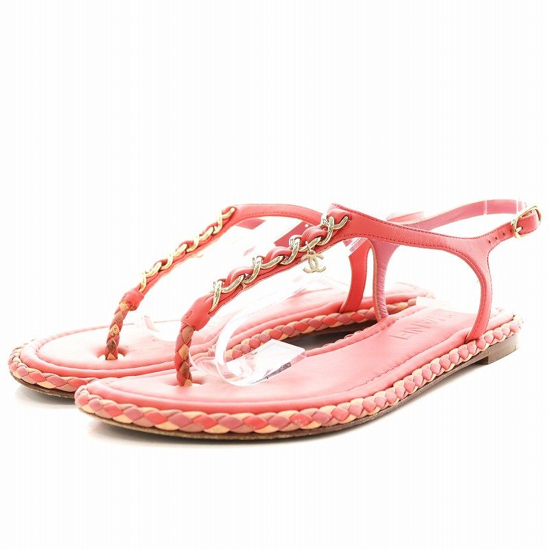 シャネル CHANEL サンダル 靴 シューズ パテント レザー ピンク ココ