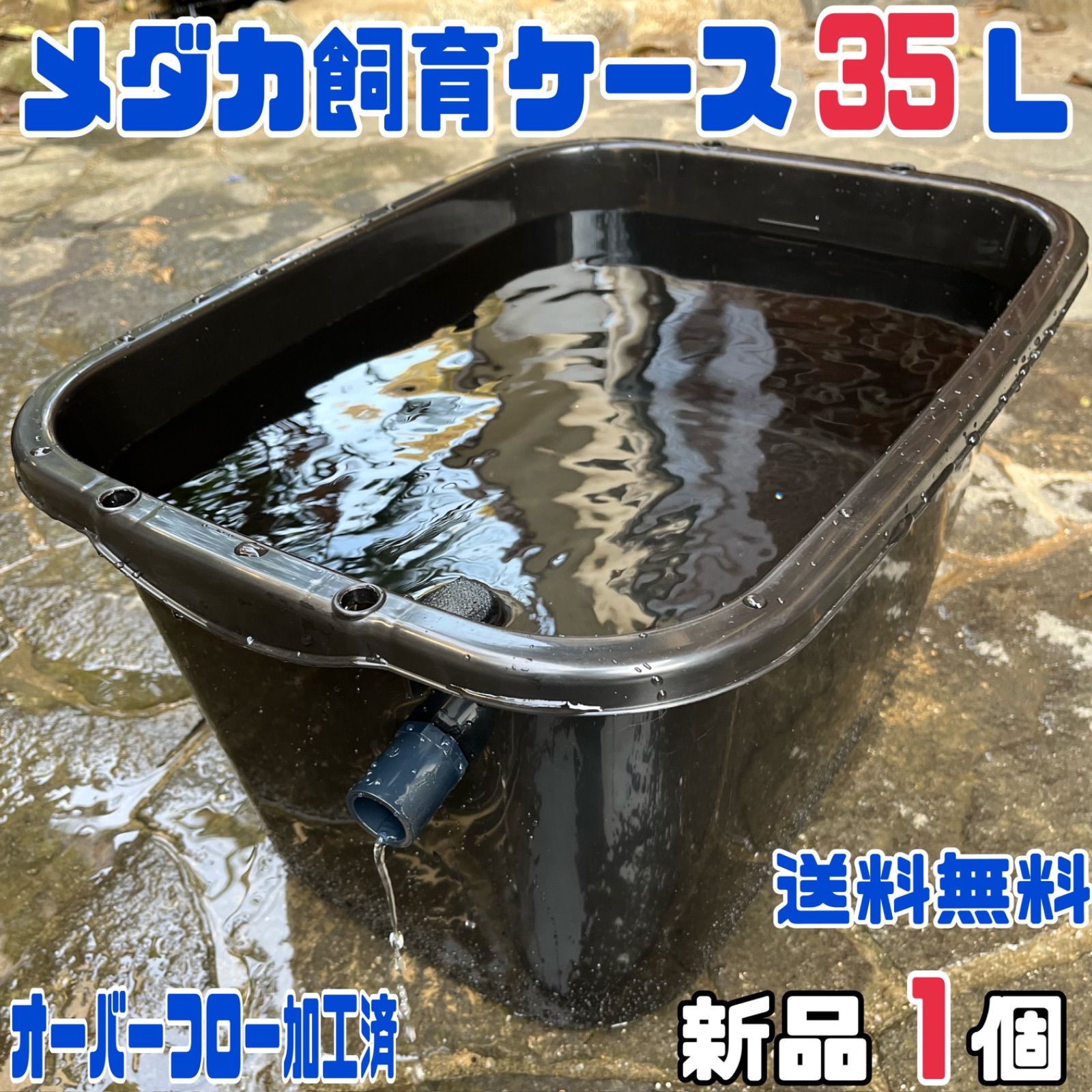 ☆メダカ飼育ケース1個 黒３５L オーバーフロー加工☆めだか容器