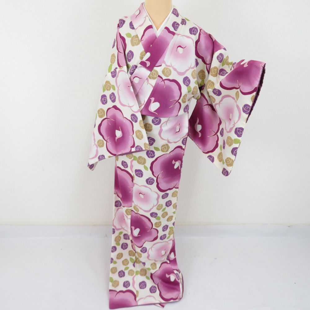 hiromichi nakano 袷着物ミルクティー色 椿柄 小紋ヒロミチナカノ 