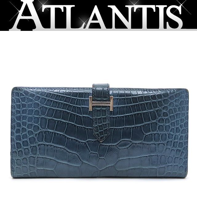 広尾店 エルメス HERMES ベアンクラシック クロコアリゲーター コルヴェール SV金具 □F刻印 2002年製 16275