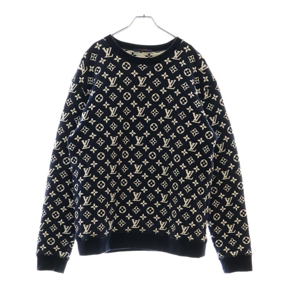 LOUIS VUITTON ルイヴィトン フルモノグラムジャカード クルーネック スウェット トレーナー ネイビー×ホワイト RM211Q TCJ HIY53W