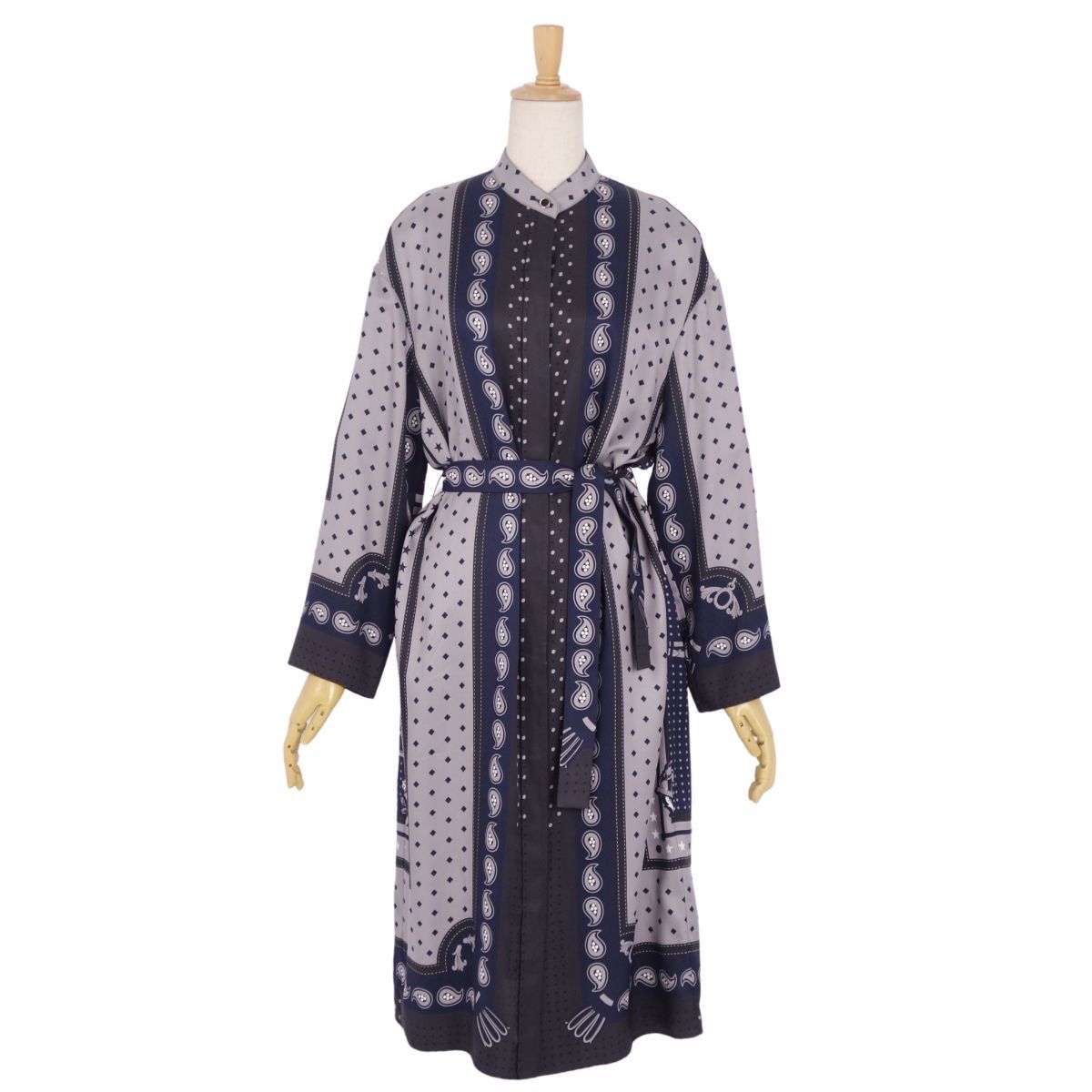 極美品 エルメス HERMES ワンピース 22AW シャツ 総柄 シルク トッ