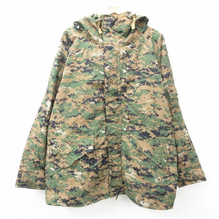 XL/古着 長袖 ミリタリー ナイロン ゴアテックス ジャケット パーカー メンズ デジタルマーパットカモ ラグラン 大きいサイズ ロング丈 緑 