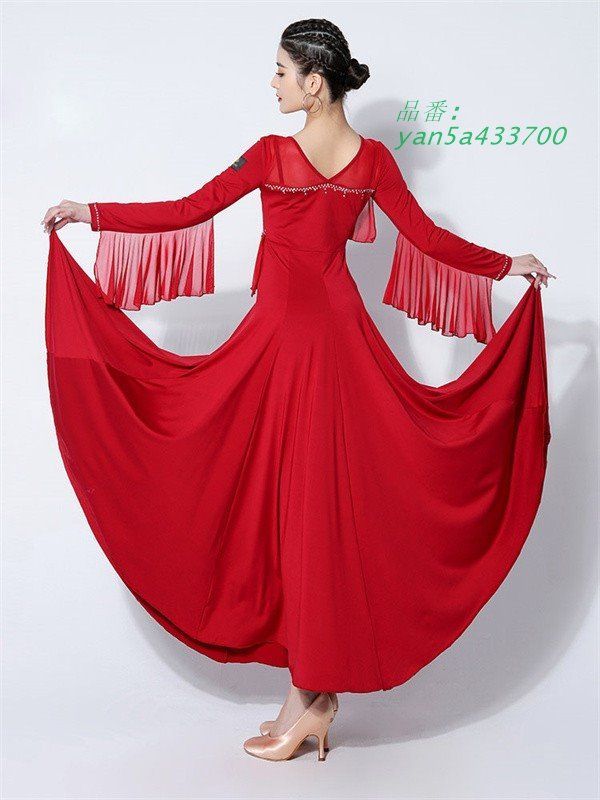 社交ダンスドレス 社交ダンス モダンドレス 大きいサイズ 長袖 大きい裾 ワルツ ドレス yan5a433700 LLC-HASEGAWATOSO_COM