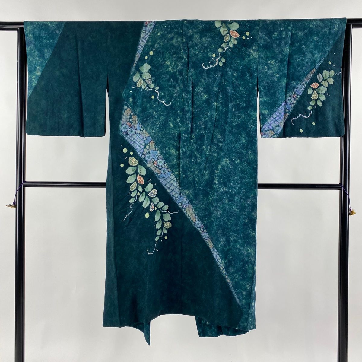 道中着 身丈122cm 裄丈64cm M 和装コート 着物衿 辻が花 緑 正絹