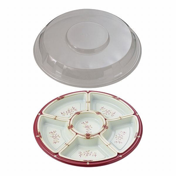 丸型オードブルセット ロイヤル 42cm 6仕切/透明蓋付 入数：1セット(10セット入) TOM-420(XAZ0905)