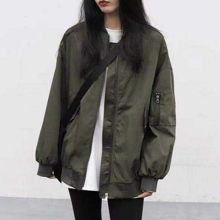 メランジェ フライトジャケット ノーカラー〈カーキ〉スカジャン ワッペン 春秋冬 メランジェ フライトジャケット ノーカラー〈カーキ〉スカジャン